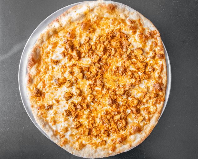 Classic cheese pizza with golden crust