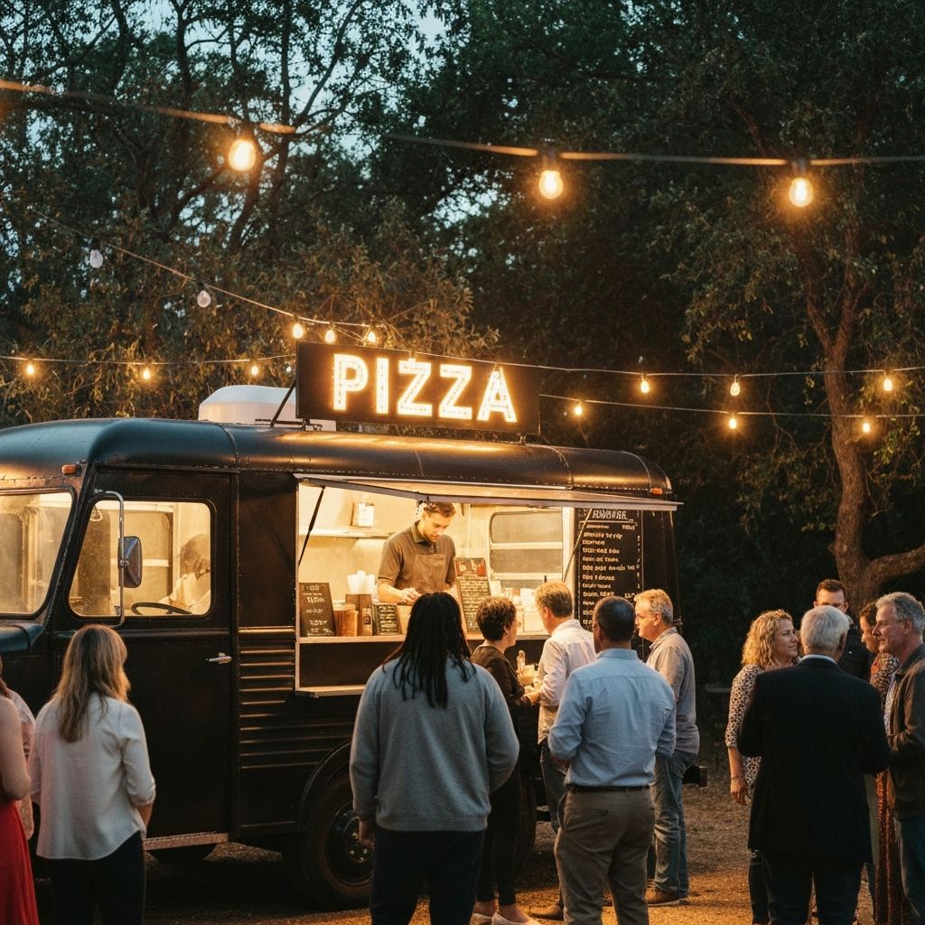 Apizza Grande pizza truck at an evening event